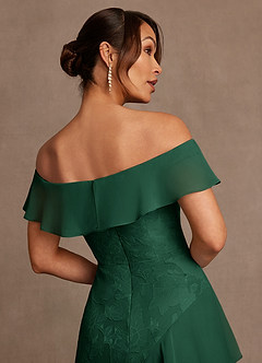 Azazie Marina Mère de la mariée Robes Robe Trapèze en Blumen-Burnout Épaule décolletée Vert Foncé image6