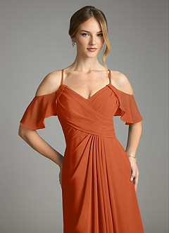 Azazie Dakota Bridesmaid Dresses Burnt Orange A-Line V-Neck Pleated Chiffon Dress image7