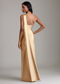 Azazie Galinda Bridesmaid Dresses Champagne Mermaid One Shoulder Stretch Satin Dress image6