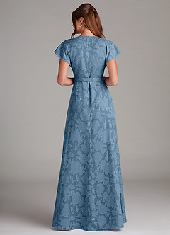 Azazie Ling Bridesmaid Dresses Steel Blue A-Line Pleated Floral Burnout Dress image6