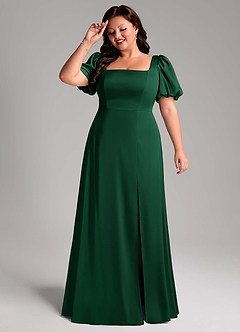 Azazie Fyona Bridesmaid Dresses Dark Green A-Line Pleated Stretch Satin Dress image11