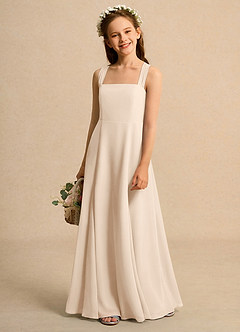 Azazie Tater Girls Formal Robe Demoiselle D'honneur Fillette Robe Trapèze en Mousseline de soie Plissée Albâtre Blanc image1