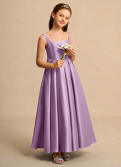 Azazie Mochi Girls Formal vestidos de niña de las flores Vestido de Glicinia de Satin Mate de Corte Princesa con Plisado image4
