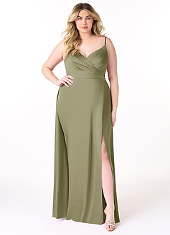 Azazie Dalilah Bridesmaid Dresses Pistachio A-Line V-Neck Pleated Stretch Satin Dress image6