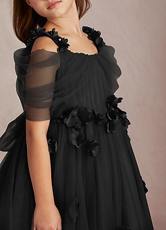 Azazie Shaylee Flower Girl Dresses Black A-Line Off the Shoulder Tulle Dress image2