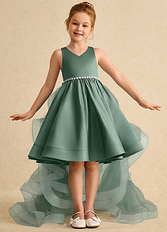 Azazie Julietta Flower Girl Dresses Eucalyptus Ball-Gown Convertible Tulle Dress image2