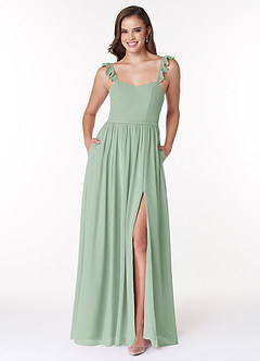 Azazie Metz Brautjungfernkleider A-Linie Herzchen Gerüscht Chiffon Kleid Agave image1