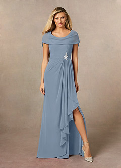 Azazie Mary Mère de la mariée Robes Robe Trapèze en Mousseline de soie Fente Latérale Bleu Poussiéreux image1