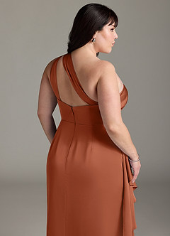 Azazie Maive Bridesmaid Dresses Cedar Rose Sheath Ruched Stretch Satin Dress image12