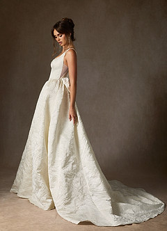 Azazie Skylin Wedding Dresses Antique White Ball-Gown with Pockets Floral Jacquard Dress image4