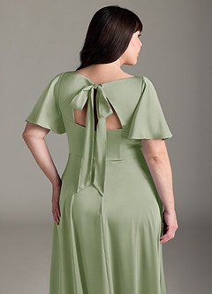 Azazie Kimber Bridesmaid Dresses Dusty Sage A-Line Ruched Stretch Satin Dress image12
