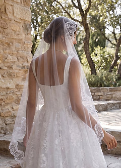 front The French Vintage Ruffled Lace Elbow Veil