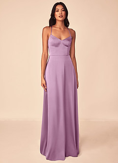 Azazie Mei Bridesmaid Dresses Wisteria A-Line V-Neck Stretch Satin Dress image1