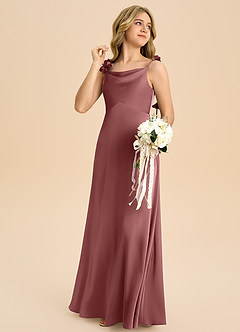 Azazie Gumdrop Junior Amethyst Empire Pleated Stretch Satin Dress image4