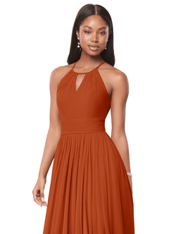 Azazie Cherish Vestidos de damas de honor Vestido de Naranja Quemada de Gasa de Corte en A con Plisado image1