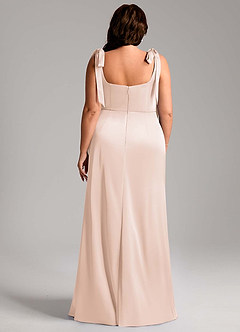 Azazie Frostine Bridesmaid Dresses Blushing Pink A-Line Bow Stretch Satin Dress image11