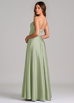 Azazie Amani Bridesmaid Dresses Dusty Sage A-Line Pleated Stretch Satin Dress image2
