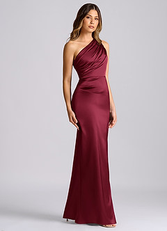 Azazie Akilah Bridesmaid Dresses Burgundy Mermaid One Shoulder Stretch Satin Dress image3
