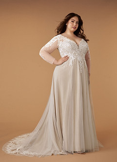 Azazie Essy Wedding Dresses Diamond White Nude A-Line V-Neck Sequins Tulle Dress image8