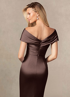 Azazie Ludlow Mother of the Bride Dresses Ganache Mermaid Pleated Stretch Satin Dress image9
