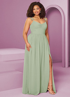 Barbie ♥ Azazie Jurken voor bruidsmeisjes Jurk van Chiffon met A-Lijn Geplooid Stoffige Salie image5