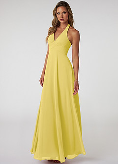 Azazie Tessie 신부 들러리 드레스 A라인 주름진 쉬폰 바닥 길이 드레스 image3