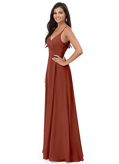 Azazie Lennon Bridesmaid Dresses Auburn A-Line Lace Chiffon Dress image4