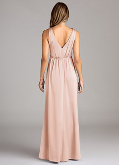 Azazie Tanicia Bridesmaid Dresses Blushing Pink A-Line Pleated Stretch Satin Dress image2