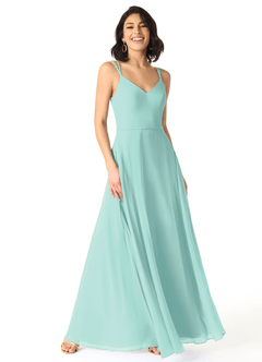 Azazie Janine Bridesmaid Dresses Aqua A-Line V-Neck Chiffon Dress image1