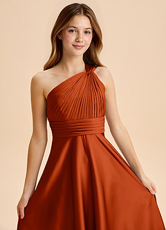 Azazie Charlize Junior Paprika A-Line Pleated Stretch Satin Dress image6