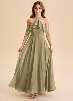 Azazie Tessabelle Junior Moss Green A-Line Off the Shoulder Chiffon Dress image5