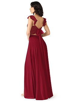 Azazie Everett Bridesmaid Dresses Burgundy A-Line V-neck Ruched Chiffon Dress image2