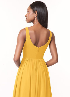 Azazie Keyla Bridesmaid Dresses Marigold A-Line V-Neck Pleated Chiffon Dress image4