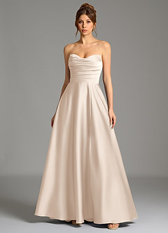 Azazie Ayla Bridesmaid Dresses White Alabaster A-Line Corset Stretch Satin Dress image3