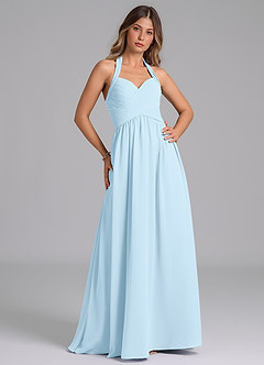 Azazie Darlyn Abiti da Damigella Abito A-Line in Chiffon Plissettato Azzurro image3