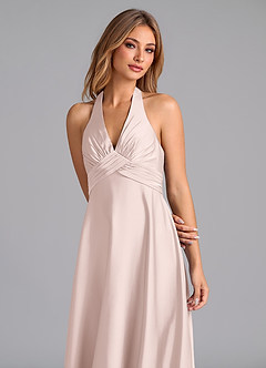 Azazie Tessie Bridesmaid Dresses Blushing Pink A-Line Pleated Stretch Satin Dress image3