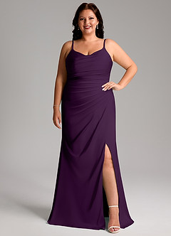 Azazie Deandra Bridesmaid Dresses Grape Mermaid Pleated Stretch Satin Dress image7