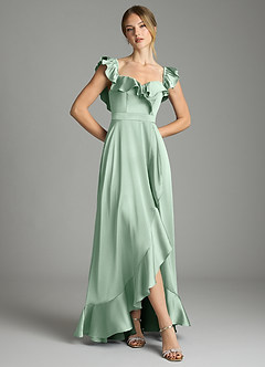 Azazie Lyra Bridesmaid Dresses Agave A-Line Off the Shoulder Stretch Satin Convertible Dress image3