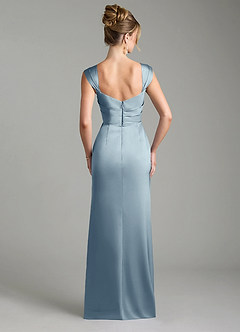 Azazie Filippa Robes de demoiselle d'honneur Robe Trapèze en Satin extensible Plissé Bleu Poussiéreux image2