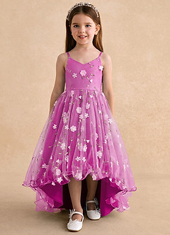 Azazie Celia Flower Girl Dresses Fuchsia A-Line Spaghetti Strap Tulle Dress image6