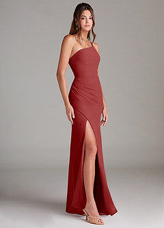 Azazie Eren Bridesmaid Dresses Rust Sheath One Shoulder Chiffon Dress image4