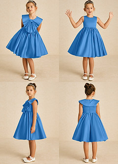 Azazie Poppet vestidos de niña de las flores Vestido de Azul Grisaceo de Satin Mate de Corte En A con Sin mangas image2