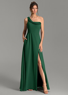 Azazie Thea Jurken voor bruidsmeisjes Jurk van Chiffon met A-lijn One-shoulder Donkergroen image4