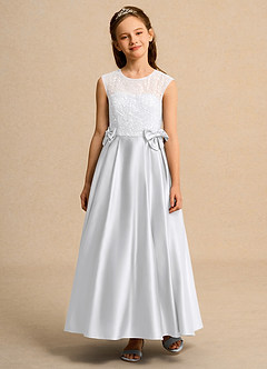 Azazie Candy Girl vestidos de niña de las flores Vestido de Blanco de Satin Mate de Princesa con Lazo image6