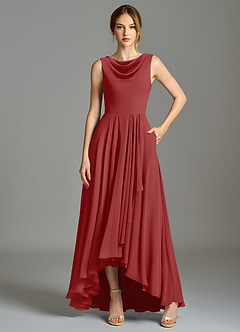 Azazie Wonderland Bridesmaid Dresses Rust A-Line Pleated Chiffon Dress image6