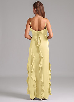 Azazie Malia Bridesmaid Dresses Lemon Sorbet A-Line Side Slit Stretch Satin Dress image6