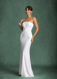 Azazie Araya Wedding Dresses Diamond White Sheath Strapless Jersey Satin Dress image8