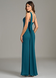 Azazie Juniper Bridesmaid Dresses Ink Blue Mermaid One Shoulder Chiffon Dress image2