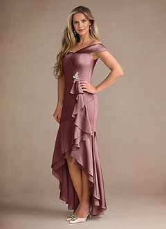 Azazie Billings Mother of the Bride Dresses Vintage Mauve Mermaid Off the Shoulder Stretch Satin Dress image2