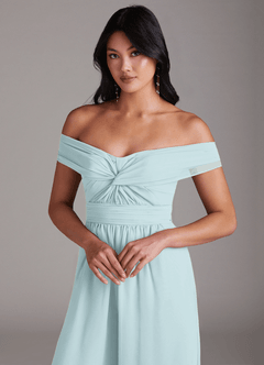 Azazie Lamara Bridesmaid Dresses Mist Off the Shoulder Chiffon Convertible Jumpsuit image7